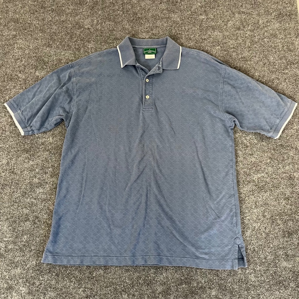 Outer Banks Mens XL Blue Diamond Jacquard Polo Shirt Cotton Tipped Collar S/S